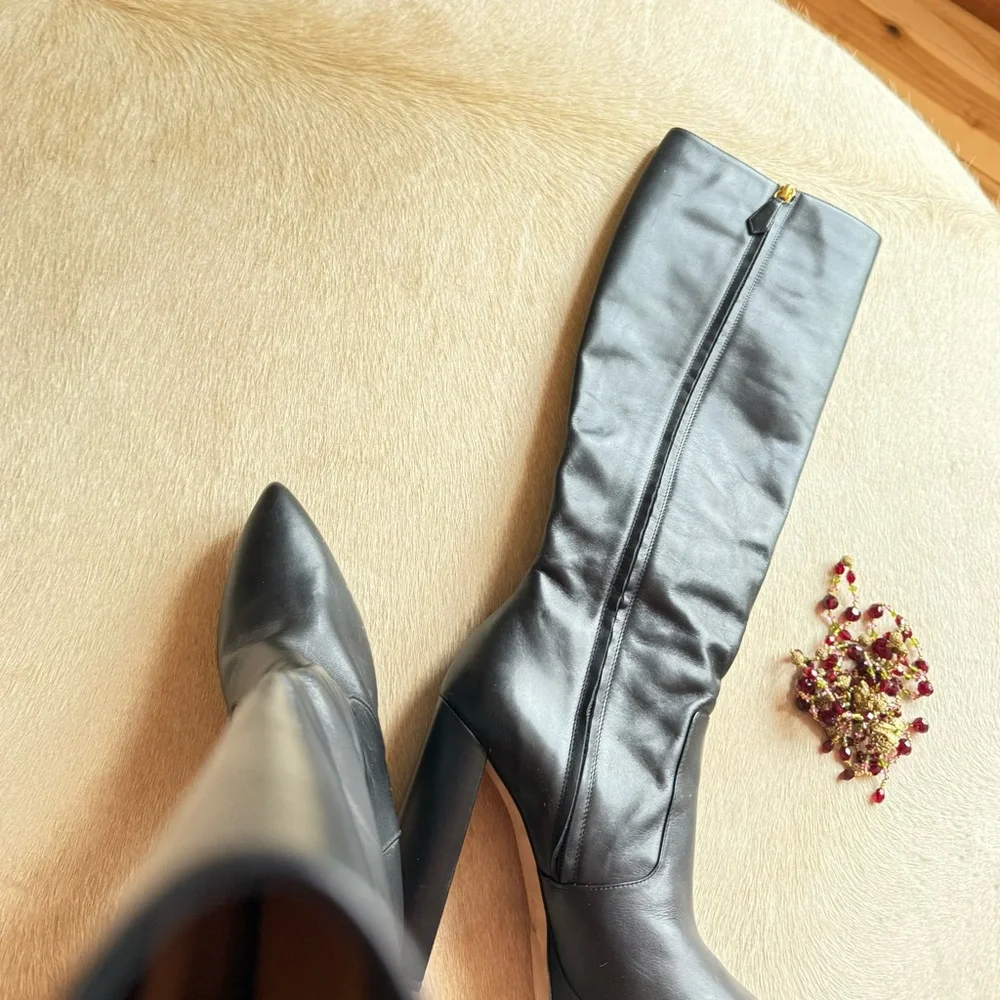 Elegant Itailan Black High Heel Boots - Picture 6 of 13